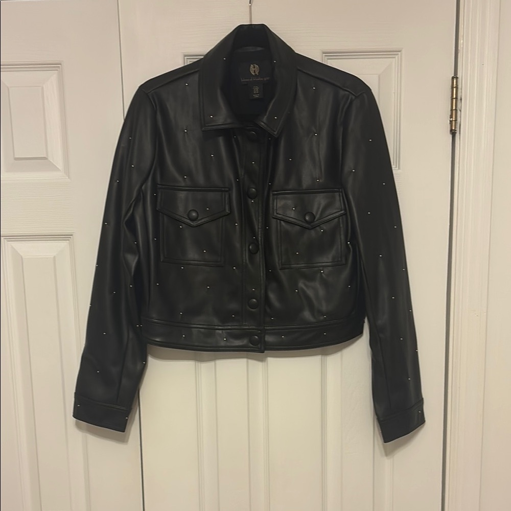 House of Harlow Black Studded Leather Jacket with Standard Collar